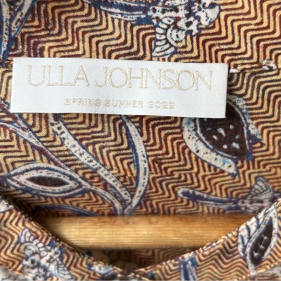 ULLA JOHNSON Agadir Floral Batiste Belted Coverup Midi Dress Brown Blue Sz M - Picture 13 of 16